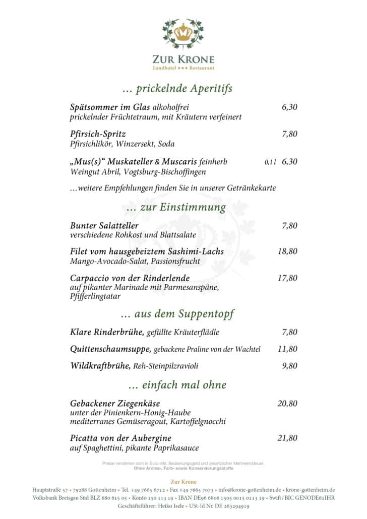 Restaurant Zur Krone Gottenheim, Herbstkarte 2022